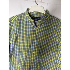 Ralph Lauren Blake Mens L Yellow Blue Plaid Cotton Button Down Shirt Oversize